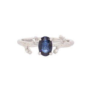 Ceylon Sapphire Ring in Solid 14K White Gold with Natural Diamond Accents
